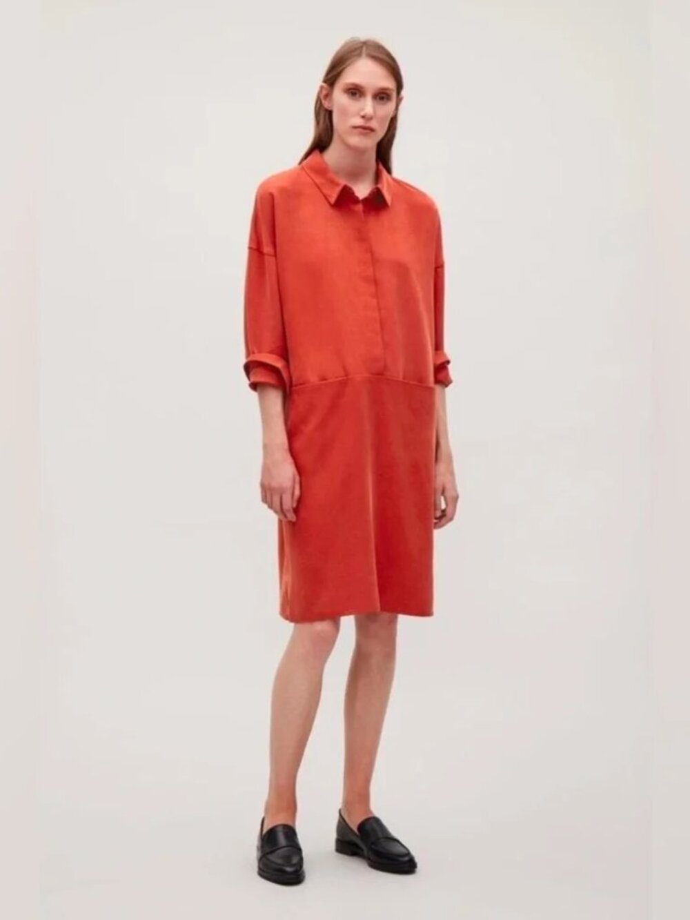 COS dress large long sleeves orange salmon shirtdress minimalist red